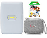 Fujifilm Instax Mini Link Smartphone Printer + Fujifilm Instax Mini Instant Film (20 Sheets) Bundle with Sturdy Tiger Travel Case and Stickers + Deals Number One Cleaning Cloth (Ash White)