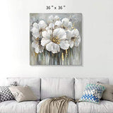 Wall Art Flower Pictures Artwork: White Lily Abstract Floral Print on Canvas for Living Rooms (36"x 36"x1Panel)