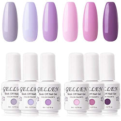 Gellen Gel Nail Polish Kit - 6 Colors Lavenders Series - Violet Lilac Rose Pink Popular Nail Gel Colors Nail Art DIY Home Gel Manicure Set