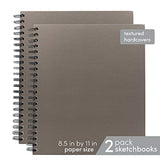 Paperage Sketch Pad, 2-Pack 8.5x11" Inch Hardcover Sketchbook, Spiral Bound, 80 Sheets (74lb) Acid Free Drawing Notebook for Artist Pro & Students (Grey Cover)