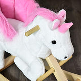 Qaba Kids Wooden Plush Ride-On Unicorn Rocking Horse Chair Toy with Sing Along Songs