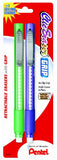 Pentel Clic Retractable Eraser with Grip, Assorted Barrels, 2 Pack (ZE21TBP2M)