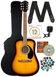 Fender FA-125 Dreadnought Acoustic Guitar - Sunburst Bundle with Hard Case, Tuner, Strings, Strap, Picks, and Austin Bazaar Instructional DVD