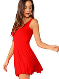 Romwe Women's Sleeveless Scoop Neck A Line Party Mini Summer Dress Red S