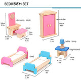 TOYROOM Wooden Dollhouse Furniture 5 Sets 35 PCS 1:12 Scale Doll House Accessories Toy for Baby Kids Children Bathroom Kitchen Bedroom Living Room Dining Room Fully Furnished Bundle