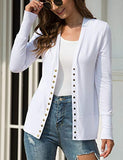 Traleubie Women's Long Sleeve V-Neck Button Down Knit Open Front Cardigan Sweater White M