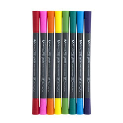 Yoobi Double-Sided Markers 8-Pack | Double-End, Fine & Brush Tips | Washable | Non-Toxic | Great for Coloring or Caligraphy