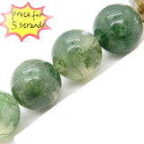 Malahill Gemstone Beads for Jewelry Making, Sold per Bag 5 Strands Inside (Moss Agate, 8mm)