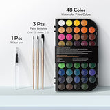 Nicpro Watercolor Paint Set, 48 Water Colors Kit with 3 Squirrel Brushes, Palette, Watercolor Pen, Non-Toxic Painting Supplies for Kids, Adults, Students, Beginners and Artists