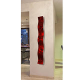 Red 3D Abstract Metal Wall Art Sculpture Wave - Modern Home Décor by Jon Allen - 46.5" x 6"