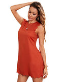 Romwe Women's Sleeveless Scallop Trim Tunic Dress Round Neck T Shirt Dress Burnt Orange S