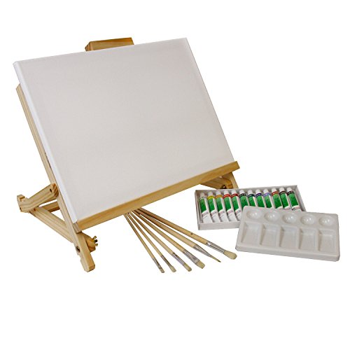 US Art Supply 21-Piece Acrylic Painting Table Easel Set with, 12-Tubes Acrylic Painting Colors,