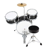 Ashthorpe 3-Piece Complete Kid's Junior Drum Set - Children's Beginner Kit with 14" Bass, Adjustable Throne, Cymbal, Pedal & Drumsticks - Black