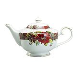 Grace Teaware Poinsettia Holly Plaid 11-Piece Tea Set, Multi, Red