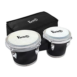 VACHAN Bongo Drums 6” and 7” Set Wood Percussion Instrument Bongos with Padded Bag and Tuning Key for Adults Kids Beginners Professionals ,Black