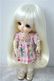Wigs Only! JD319 5-6inch 13-15CM 1/8 BJD Doll Wigs Lati Yellow Synthetic Mohair Long Slight Curly BJD Hair (Ivory White)