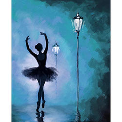 DIY 5D Diamond Painting by Number Kits, Painting Cross Stitch Full Drill Crystal Rhinestone Embroidery Pictures Arts Craft for Home Wall Decor Ballet Dancers Under Street Lamps (J5071-11.8X15.7in)