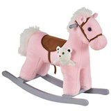 Qaba Kids Plush Ride-On Rocking Horse with Bear Toy, Children Chair with Soft Plush Toy & Fun Realistic Sounds, Pink