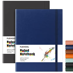 FLEEKOOL Business Journals 2 PACK - B5 College Ruled Notebook Large Soft Cover Journal with 100gsm Thick Lined Paper,376 Numbered Pages,7.6" X 10",Inner Pocket - Black Blue