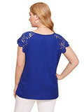 Romwe Women's Plus Size Short Sleeve Crew Neck Lace Hollow Casual Blouse Tops Deep Blue 3X Plus