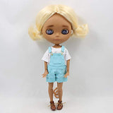 Original Doll Clohtes Outfit, White T-Shirt and Cyan Short Dungarees, Doll Dress Up for 1/6 12inch Blythe Doll or ICY Doll- Fortune Days (Cyan)