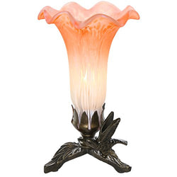 8"H Handpainted Glass Lily Lamp w/ Hummingbird Base - Peach/White