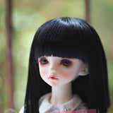 XSHION 1/4 BJD SD Doll Wig 7-8 Inch, Heat Resistant Fiber Short Black Straight Doll Hair Straight Wig Ball Joints Doll Wig with Bangs,Only Wig