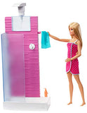 Barbie Doll and Furniture Set, Bathroom with Working Shower and Three Bath Accessories, Gift Set for 3 to 7 Year Olds