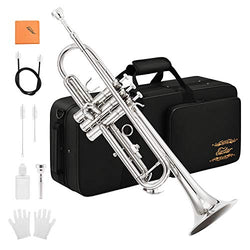Eastar ETR-380N Trumpet Standard Bb Nickel Trumpet Set For Student Beginner With Hard Case,Gloves, 7 C Mouthpiece, Valve Oil and Trumpet Cleaning Kit