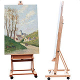 Portable Rolling Sketch Box,French Style Red Beech Wood Easel with 360-Degree Spinner Wheels,Oil Painting Easel with Palette