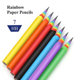 Rainbow Pencils for Kids, 3.5 Inch Short Rainbow Paper Pencils #2, Sharpened Writting Pencils with Eraser(7 Pieces)
