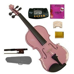 Merano 4/4 Full Size Acoustic Pink Violin with Case and Bow+merano Mt60 Metro Tuner+extra E String+2 Bridges+rosin