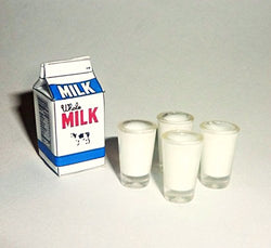 Package Milk + 4 cup. Dollhouse Miniature 1:12