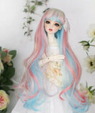 (18-18.5CM) BJD Doll Hair Wig 8-9" 1/4 MSD DZ DOD LUTS Long Wavy Hair / 3 Colors Mixed Light-Golden + Light-Blue + Pink / FBE042