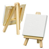 FIXSMITH 3x3 Inch Mini Stretched Canvas Easel Set- Bulk Pack of 12,Small Stretched White Blank Canvas Panels & Wood Easels for Painting Craft Drawing Decoration Gift Art Project DIY,Kids Art Supplies