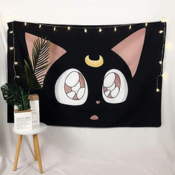 Sailor Moon Cat Luna Tapestry Poster, Boutique Cute Tapestry Wall Hanging Anime Wall Decorations for Living Room Bedroom Home Decor (60 x 51 in)