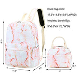 Backpack for Teen Girls School Bag Kids Lightweight Bookbag Set Daypack with Lunch Bag and Pencil Case (Pink Marble)