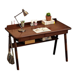 Solid Wood Writing Desk, 47" Mid-Century Modern Walnut Desk, Home Office Computer Desk with 2 Drawers and Storage Shelf, Laptop Desk, Study Table, Work Desk Station