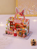 Kisoy Dollhouse Miniature with Furniture Kit, Handmade DIY House Model for Teens Adult Gift (Rabbit Flower Shop)