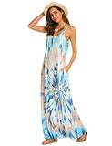 OURS Women's Summer Casual Floral Printed Bohemian Spaghetti Strap Floral Long Maxi Dress with Pockets (M, A-Blue)