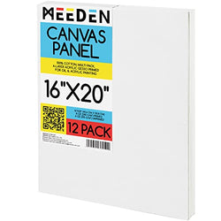 MEEDEN 12-Pack Canvas Boards for Painting, 16 × 20 Inches Blank White Canvas Panels, 100% Cotton, 8 oz Gesso-Primed, Canvas Art Supplies for Acrylic Pouring Airbrushing & Oil Painting