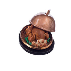 BARMI 1:12 Dollhouse Miniature Food Christmas Thanksgiving Turkey with Lid Decor Toy,Perfect DIY Dollhouse Toy Gift Set Golden