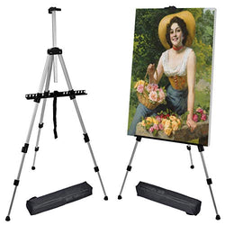 T-SIGN 66 Inch Artist Easel Stand, Upgrade Art Paint Easle Aluminum Metal Tripod Display 17 to 66 Inch Adjustable Height, Portable Bag for Floor/Table-Top Drawing and Displaying, Silver 2 Pack