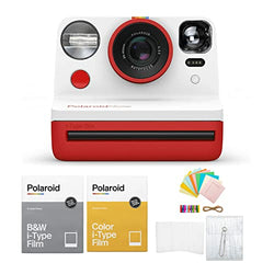 Polaroid Originals Now Viewfinder i-Type Instant Camera (Red) Bundle w/Color & B&W Instant Film & Polaroid Accessory Kit (4 Items)