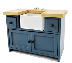 Melody Jane Dollhouse Blue & Pine Sink Unit with Belfast Sink Modern Kitchen Furniture