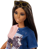 Barbie Fashionistas Doll, Tall with Long Dark Hair, Wearing T-Shirt Dress and Accessories, for 3 to 7 Year Olds