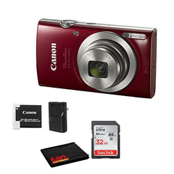 Canon PowerShot ELPH 180 Digital Camera (Red) Bundle with 32 GB Memory Card and More