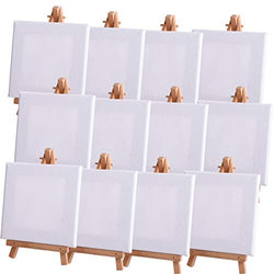 Vencer Artists 3"x3" Mini Canvas & 5" Mini Easel Set Painting Craft Drawing - Set Contains: 12 Mini Canvases & 12 Mini Easels
