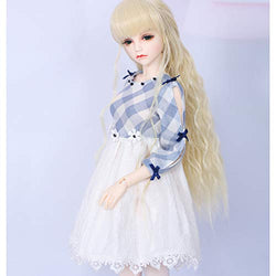 MEESock BJD Girl Dolls Clothes, Blue White Lattice Dress for 1/4 SD Ball Jointed Dolls Party Dress up (Only Clothes, Not Include Doll)