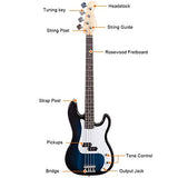 Safstar Electric Bass Guitar Full Size 4 Strings with Amp Cord Strap Carrying Bag for Starters Beginners (Blue)